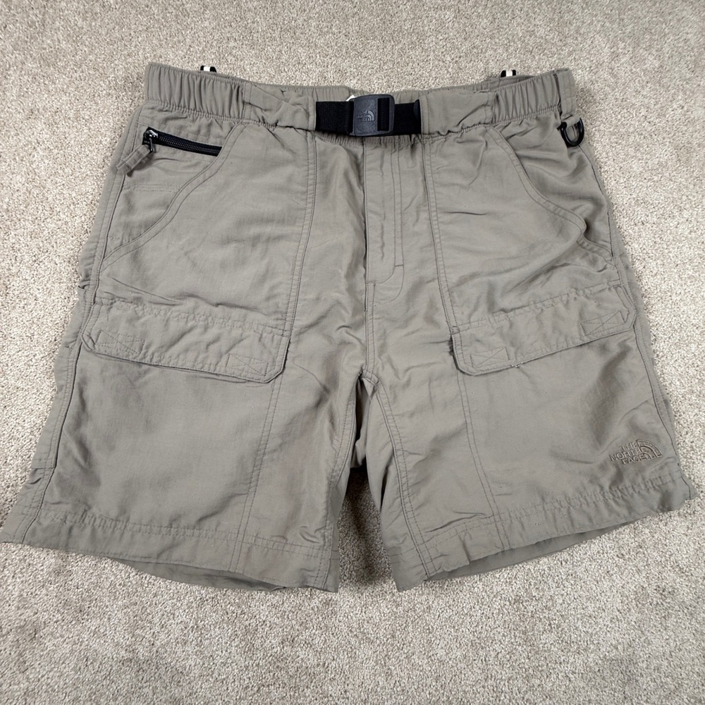 The North Face Mens Khaki Nylon Belted Hiking Cargo Shorts Size Large Tan
